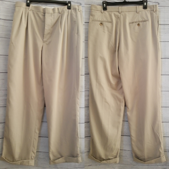 Perry Ellis Other - Perry Ellis Portfolio Pant Pleated Front Cuff Chinos Men’s 36x32 Taupe VTG 90s